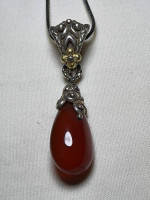925 Sterling 18K gold flower teardrop carnelian pendant necklace