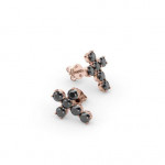 14K Solid Gold & Black Diamond Rounded Pico Cross Earring
