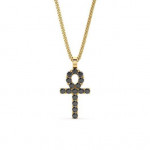 14k Solid Gold & Black Diamond Micro Ankh Pendant