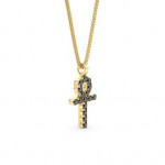 14k Solid Gold & Black Diamond Micro Ankh Pendant