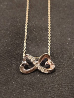 Sterling Silver Inifinite Hearts Slide Charm on 18in. Round Link Chain