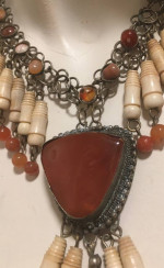 Vintage Handmade Agate Carnelian Bone Tribel Ethnic Necklace