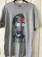 Abraham Lincoln Murica Gray T-Shirt Adult Large - Brand New