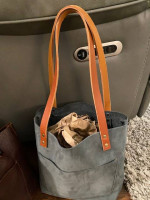PORTLAND LEATHER TOTE STORM/TAN 13" x 11.5" EXCELLENT CONDITION