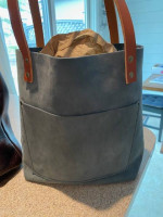 PORTLAND LEATHER TOTE STORM/TAN 13" x 11.5" EXCELLENT CONDITION