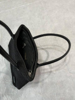 Sak Elliot Lucca" Black Crocheted Woven Handbag with Leather and Silve