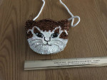 Sequin cat face mini purse copper and white