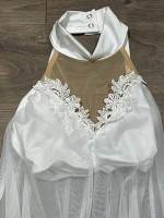 2 Adult Small Dance Costumes, White 2-pc., Sheer Black Dress Clothing