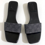 Size 7B Authentic GUCCI Slip-On Flat Sandals Black Canvas w Beige GG