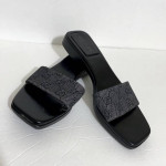 Size 7B Authentic GUCCI Slip-On Flat Sandals Black Canvas w Beige GG