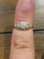 Mid Century 14k Two Tone Yellow/White Gold Diamond Ring. Size 4.5