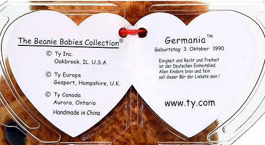 1999 TY Beanie Baby Germania Bear Germany Exclusive New