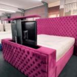 Factory Custom OEM Double Queen Size Upholstered Velvet Square Storage Bed With Build in TV