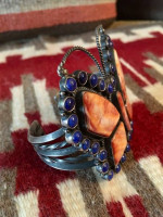 Vintage Signed Navajo Spiny Oyster, Lapis Silver Butterfly Bracelet