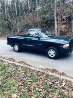 1997 Dodge Dakota pickup truck parked on a road, showcasing its exterior and surrounding nature.
