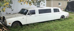 1972 Rolls-Royce Silver Shadow super stretch limo with dual moon roofs, 146,000 miles, and 24k gold trim.
