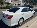 2013 Toyota Camry XLE Hybrid in excellent condition, white exterior, parked on street, showcasing sleek design.