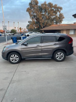 Side view of a 2013 Honda CR-V EX-L SUV in gray, parked in a residential area.