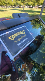 Goodguys award for a clean 1989 Ford Mustang LX convertible shown on the dashboard in a park.