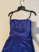 Formal Prom Evening Gown, Size 11/12, Navy Blue Satin, Strapless, ZumZ