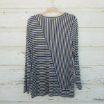 CAbi Tunic Top Tee T-shirt Size Medium Navy Tan Striped #3228 Ernest