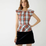 (NEW) WOMEN’S J.CREW CAP-SLEEVE PEPLUM TOP IN SNOWY STEWART TARTAN