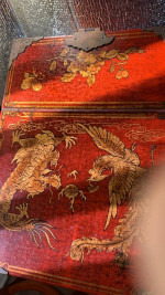 Chinese Oriental Red Dragon Phoenix Mirror Rectangular Jewelry Box ws2