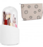 Makeup Brush Holder/Organizer with Lid 360 Rotating,(with Makeup Cosmetics Bag)