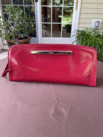Furla Leather Clutch Purse in Cranberry/Red Color
